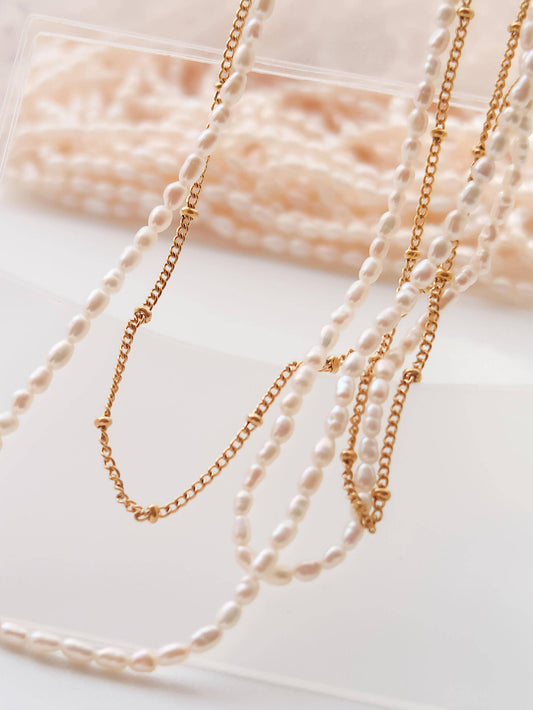 Camryn 18K Gold Non-Tarnish Layered Pearl Chain Necklace: Yellow Gold