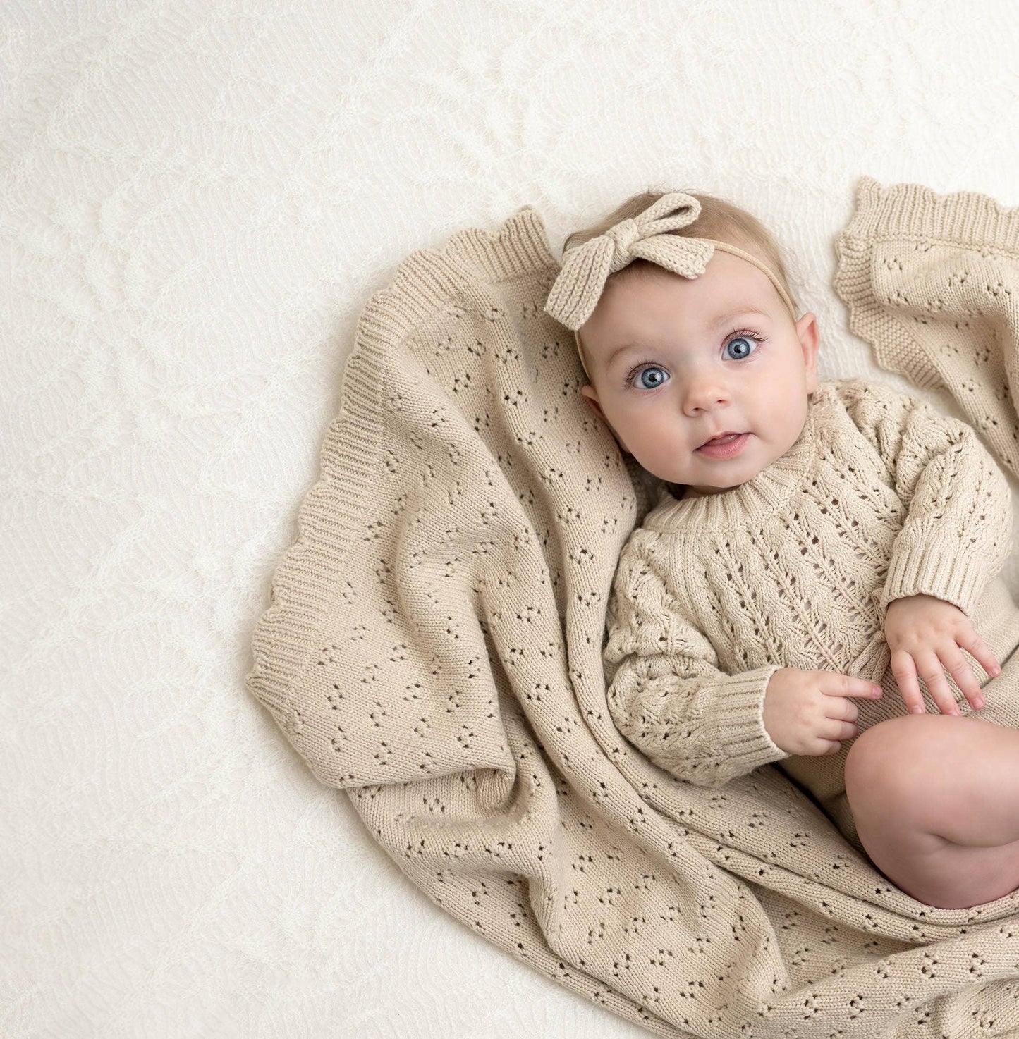 Grace Knitted Cotton Baby Blanket: Dusty pink