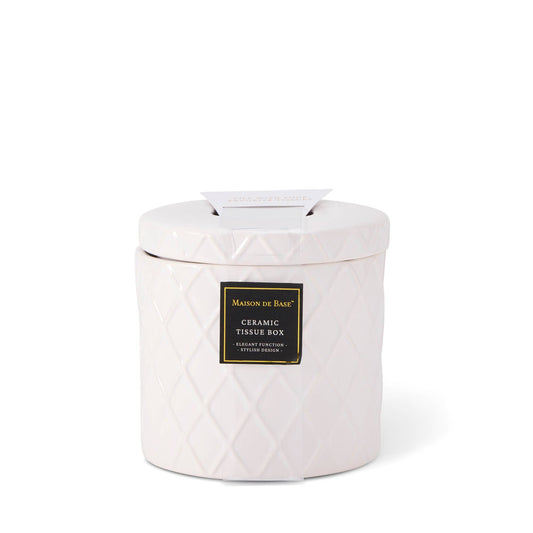 Ceramic Diamond Pattern Tissue Box - White