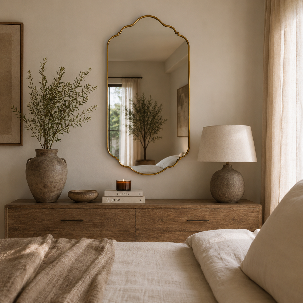 Handmade Antique Brass Decorative Wall Mirror | Moroccan Scalloped Mirror: 27.5" H × 17.7" W