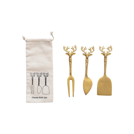 Brass Cheese Knives w/ Reindeer Handles