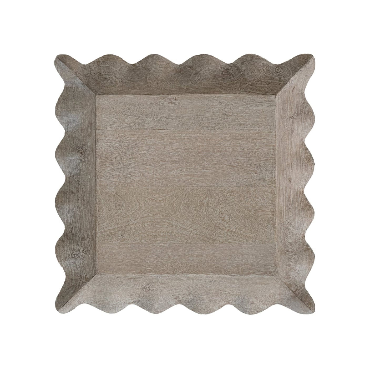 Mango Wood Scalloped Tray, Whitewashed