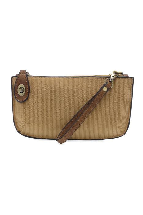 Camel Corduroy Mini Crossbody Wristlet Clutch