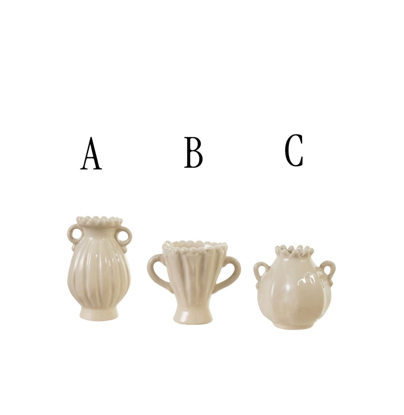 Stoneware Vase with Handles, Cream Color, 3 Styles