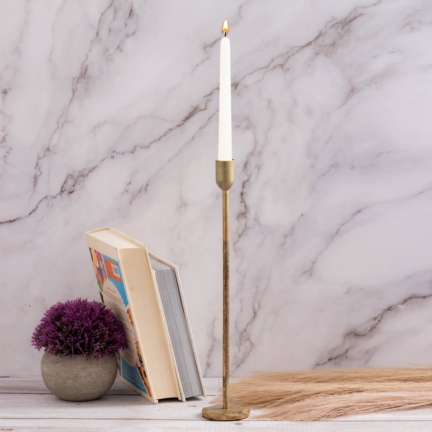 Tall Candle Holder Old Brass