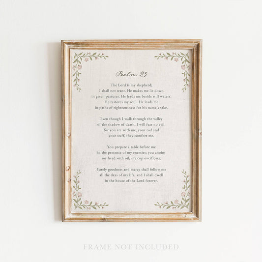 Psalm 23 Vintage Wall Art Print Christian Jesus Gift Decor: 5x7
