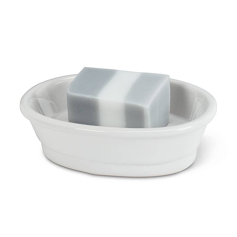 White Oval "Savon" Soap Dish - 5"L
