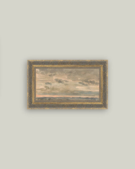 Sunset Sky Framed Antique Art: 12x7