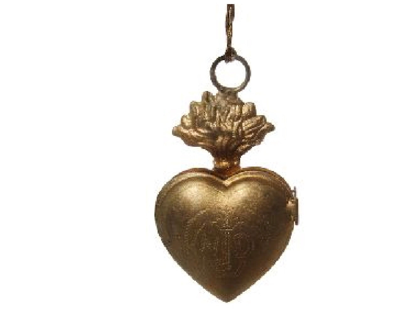 Metal burning heart ornament antique gold