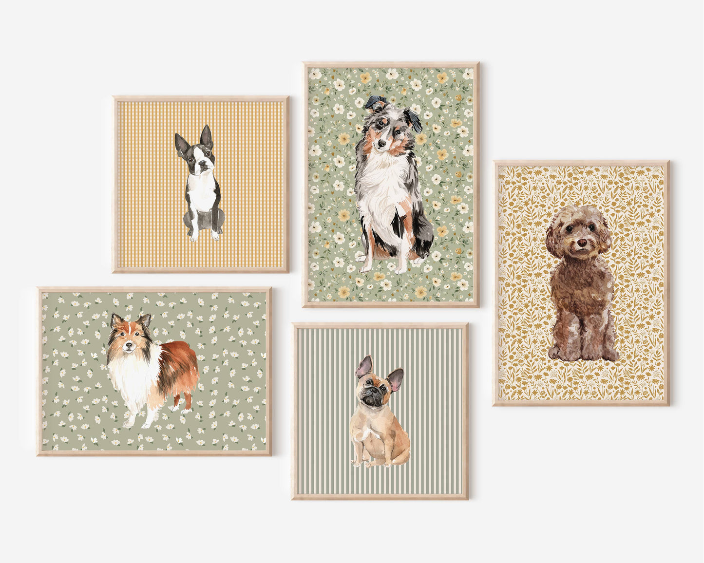 Cockapoo Print with Tan Floral Background: 5" x 7" (vertical)