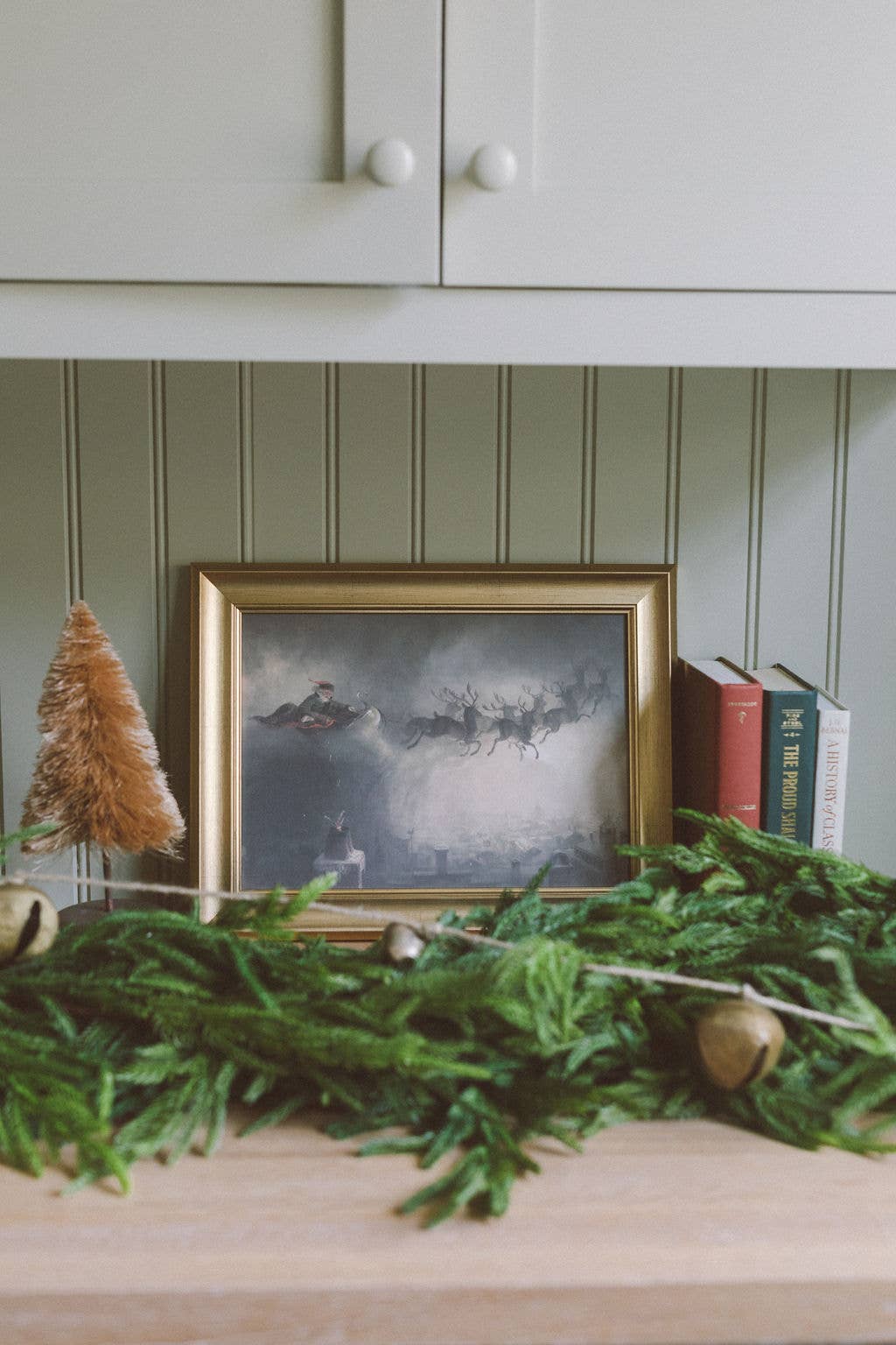 A Christmas Night Framed Antique Art: 12x10