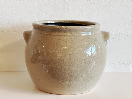 LIGHT BEIGE CERAMIC CROCK PLANTER