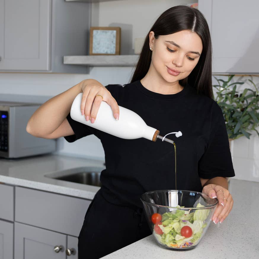 White Ceramic Oil Bottle,17 oz Olive Oil Dispenser