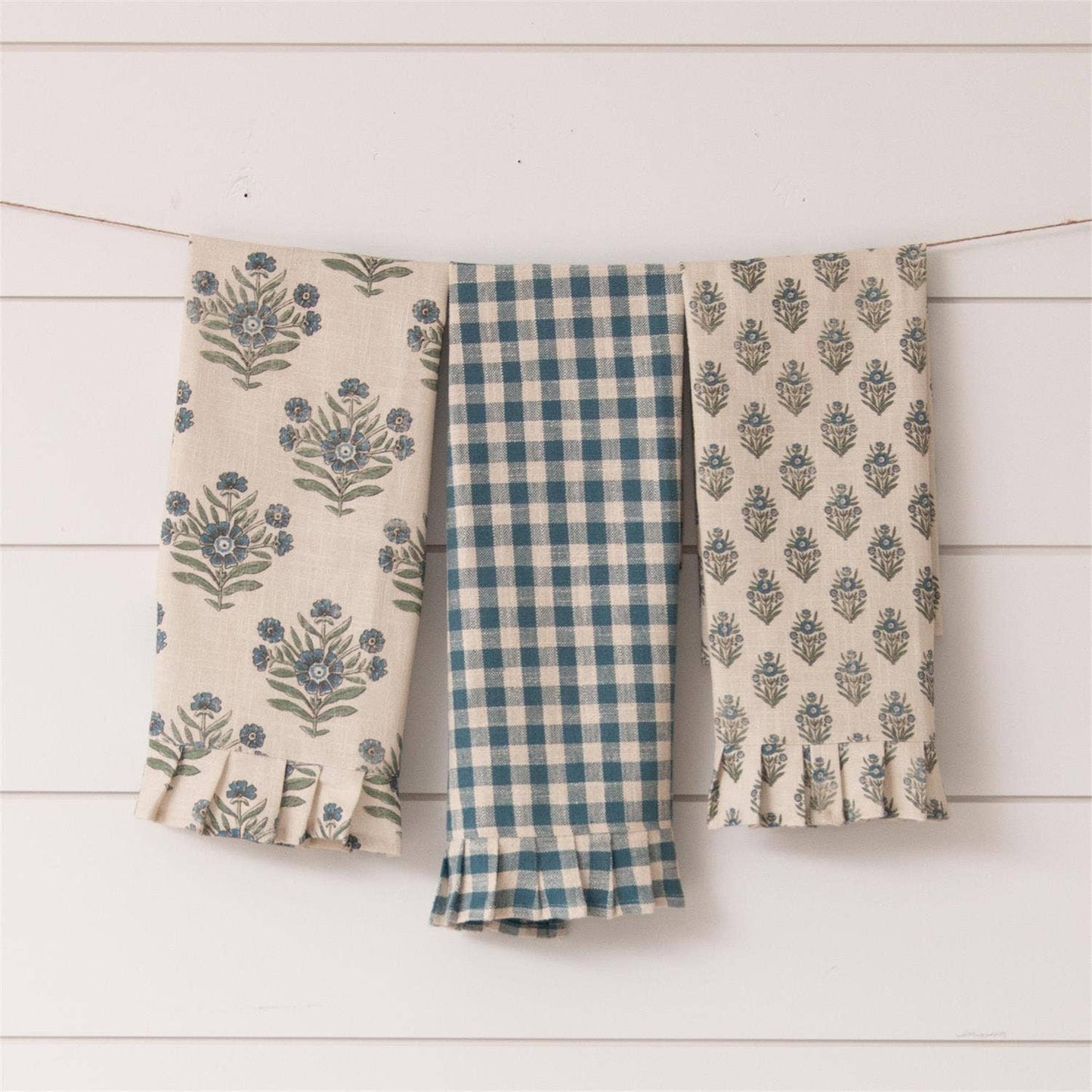 Tea Towels - Blue Block Print Silhouette - Set Of 3