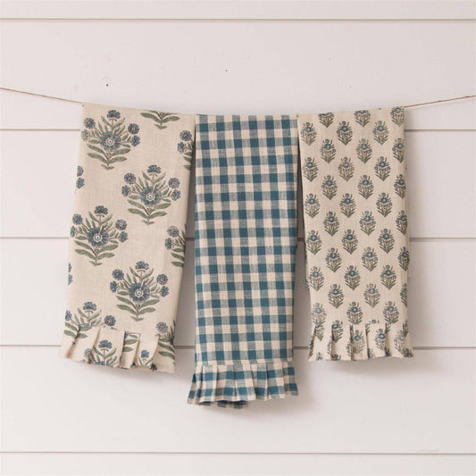 Tea Towels - Blue Block Print Silhouette - Set Of 3