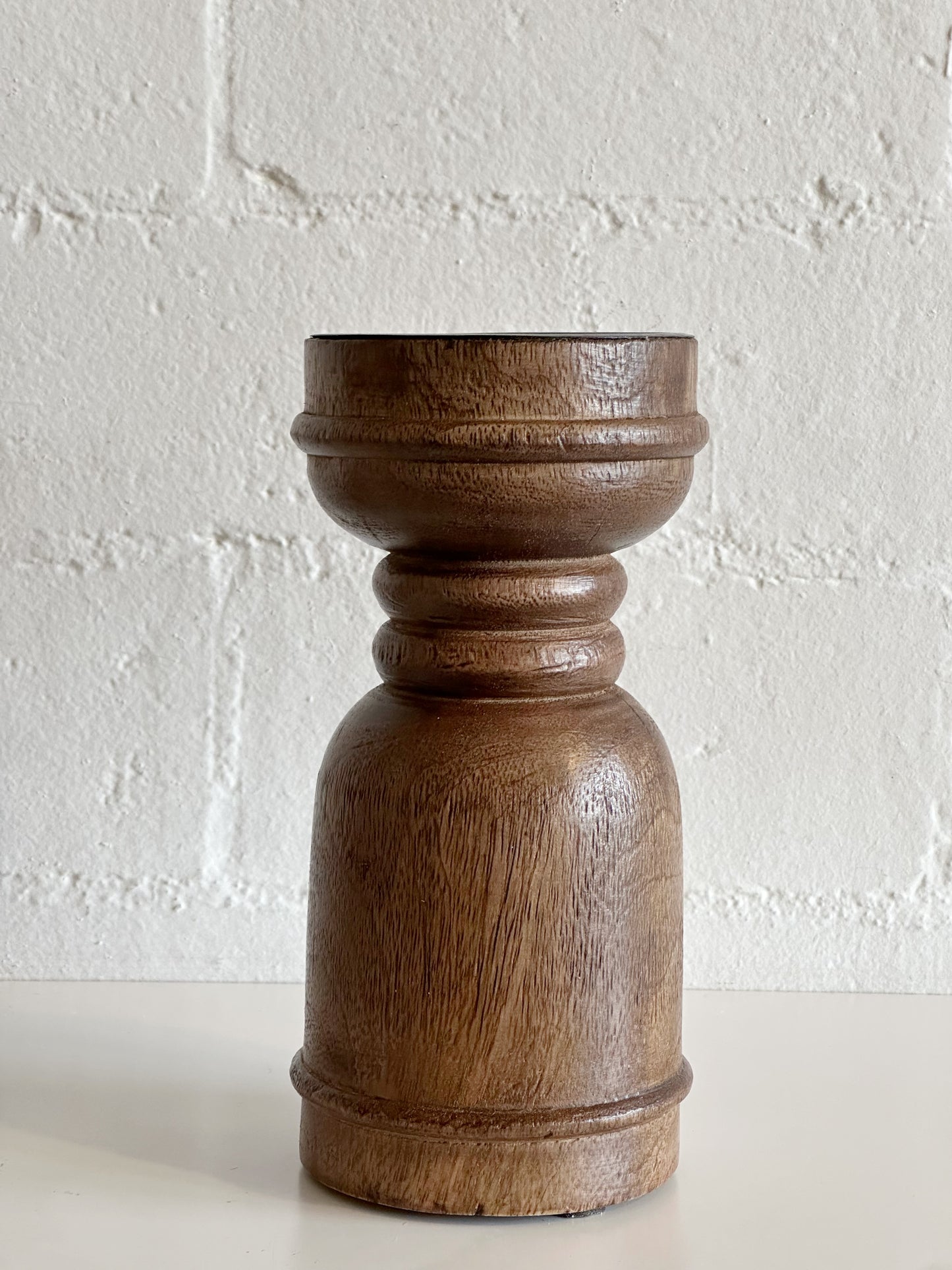 Tall Dark Wood Column Candle Holder