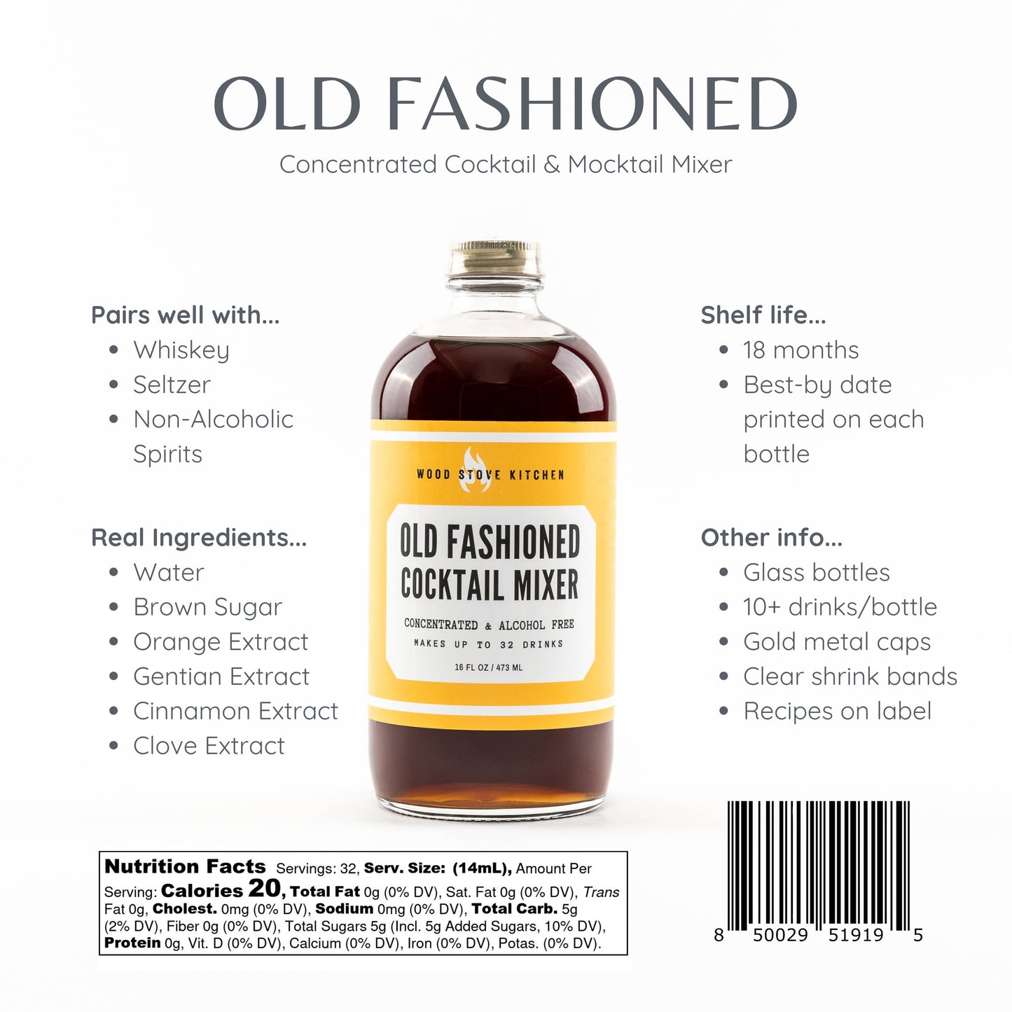 Old Fashioned Cocktail Syrup, 16 fl oz
