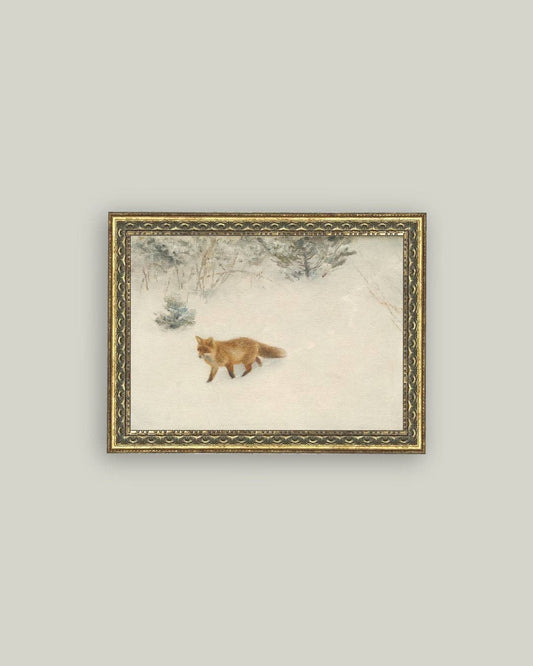 Fox In Winter Framed Antique Art: 16x12