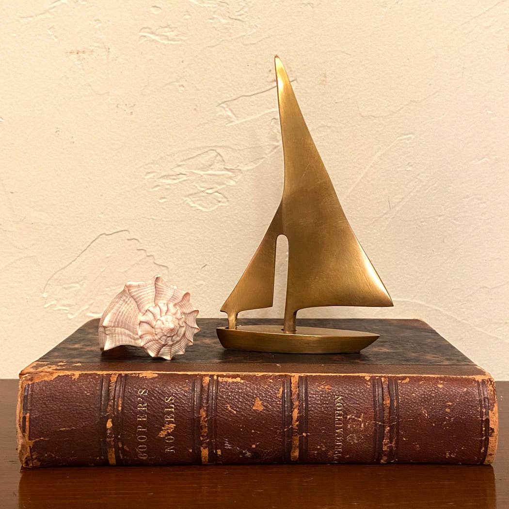 5-1/4" Antiqued Brass Sail Boat Paperweight /Tabletop Décor
