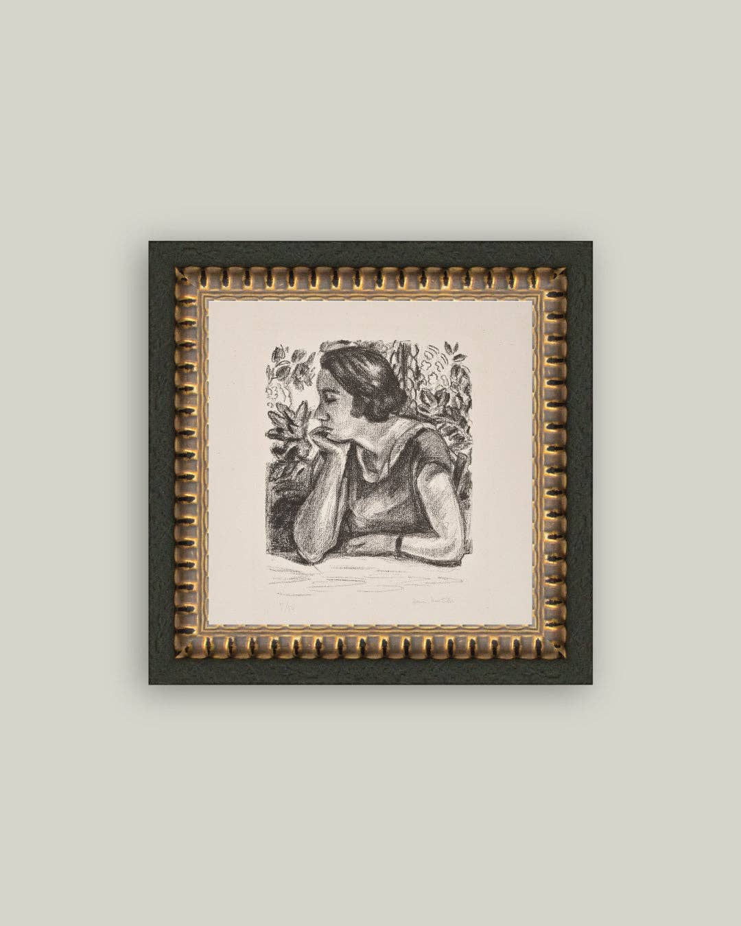 Woman Resting on Her Arm Framed Antique Art: 6x6