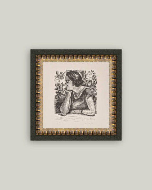 Woman Resting on Her Arm Framed Antique Art: 6x6