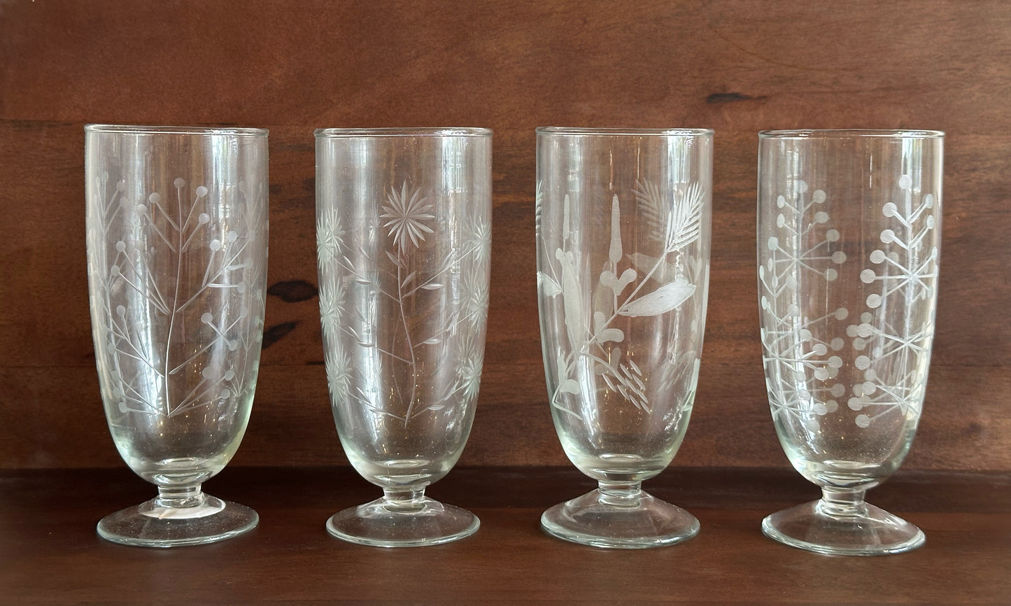 Hand-Blown Stemmed Glass with Etched Botanicals