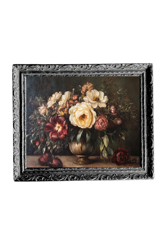 Vintage Floral Bouquet | French Black Mould Framed Art: 18 x 22