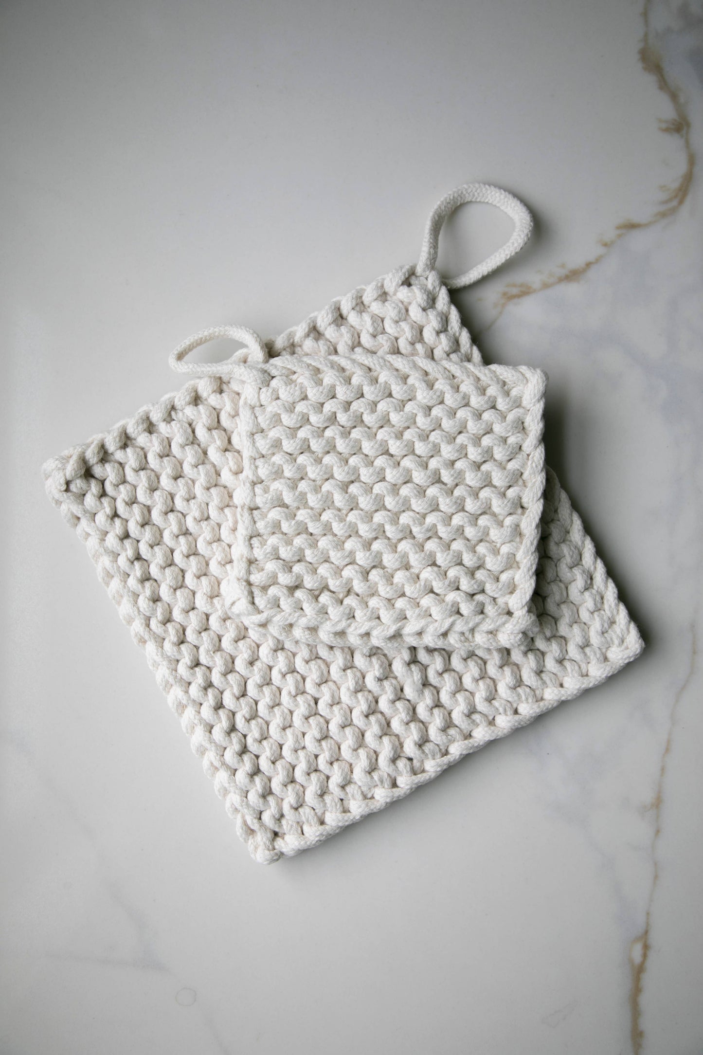 Cotton Crocheted Pot Holder: Khaki Small