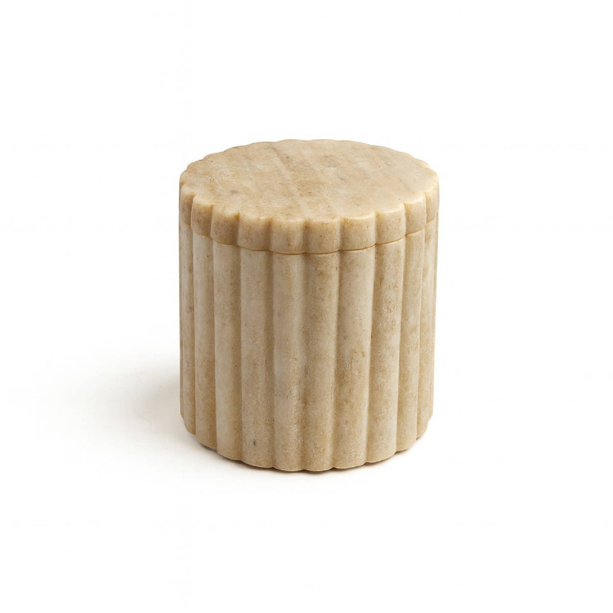 Med. Beige Marble Canister w/ Grooving 4"H: Beige / Marble