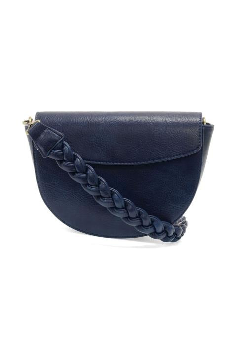Navy Linda Crescent Crossbody w/Braided Strap