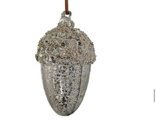 Glass Acorn Antique Silver Ornament