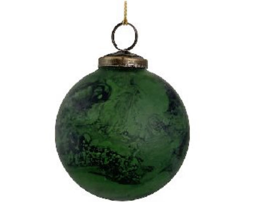 Green Black Marbled Glass Ball Ornament