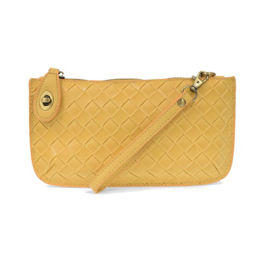 Yellow Faux Wide Woven Mini Crossbody Wristlet Clutch