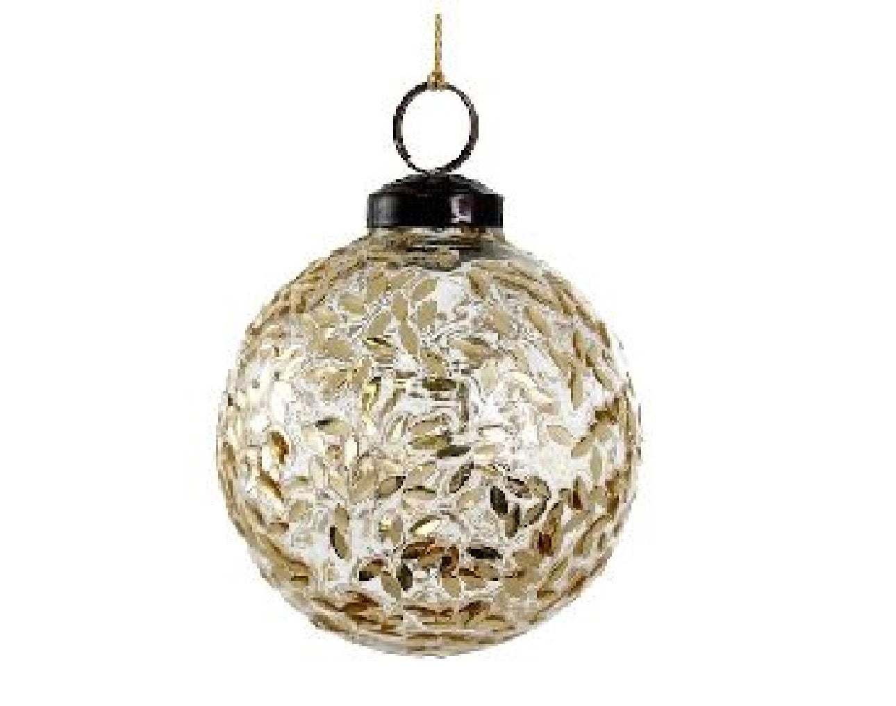 Glass ball clear with gold leaves mosaic
