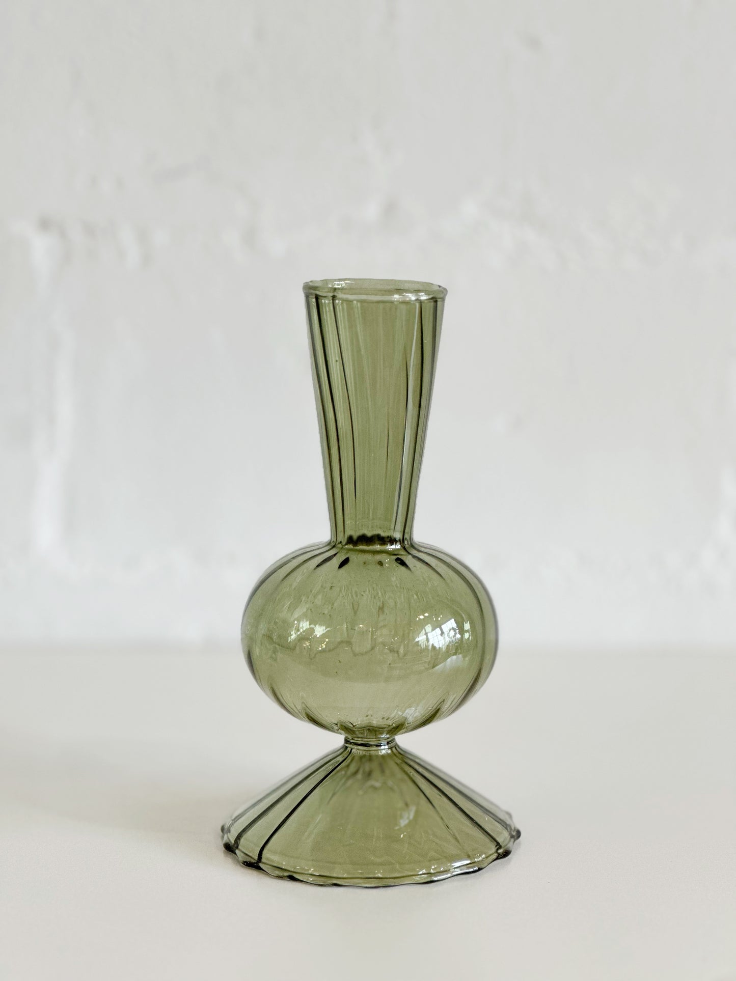 GREEN TWIST GLASS BUD VASE