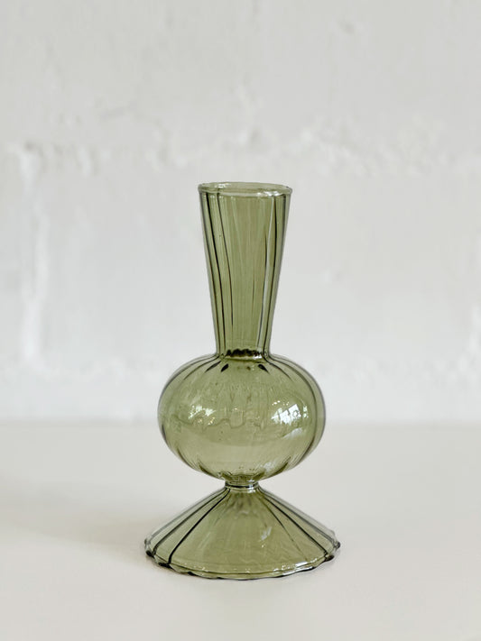GREEN TWIST GLASS BUD VASE