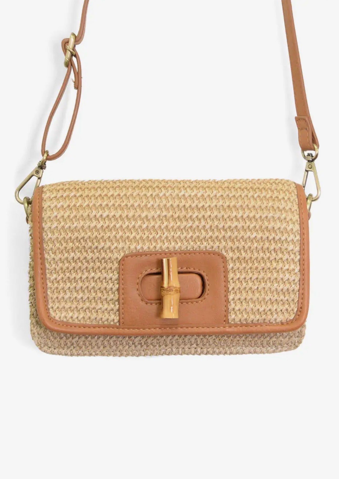 Natural Straw Bonnie Mini Organizer Bamboo Turnlock Crossbody