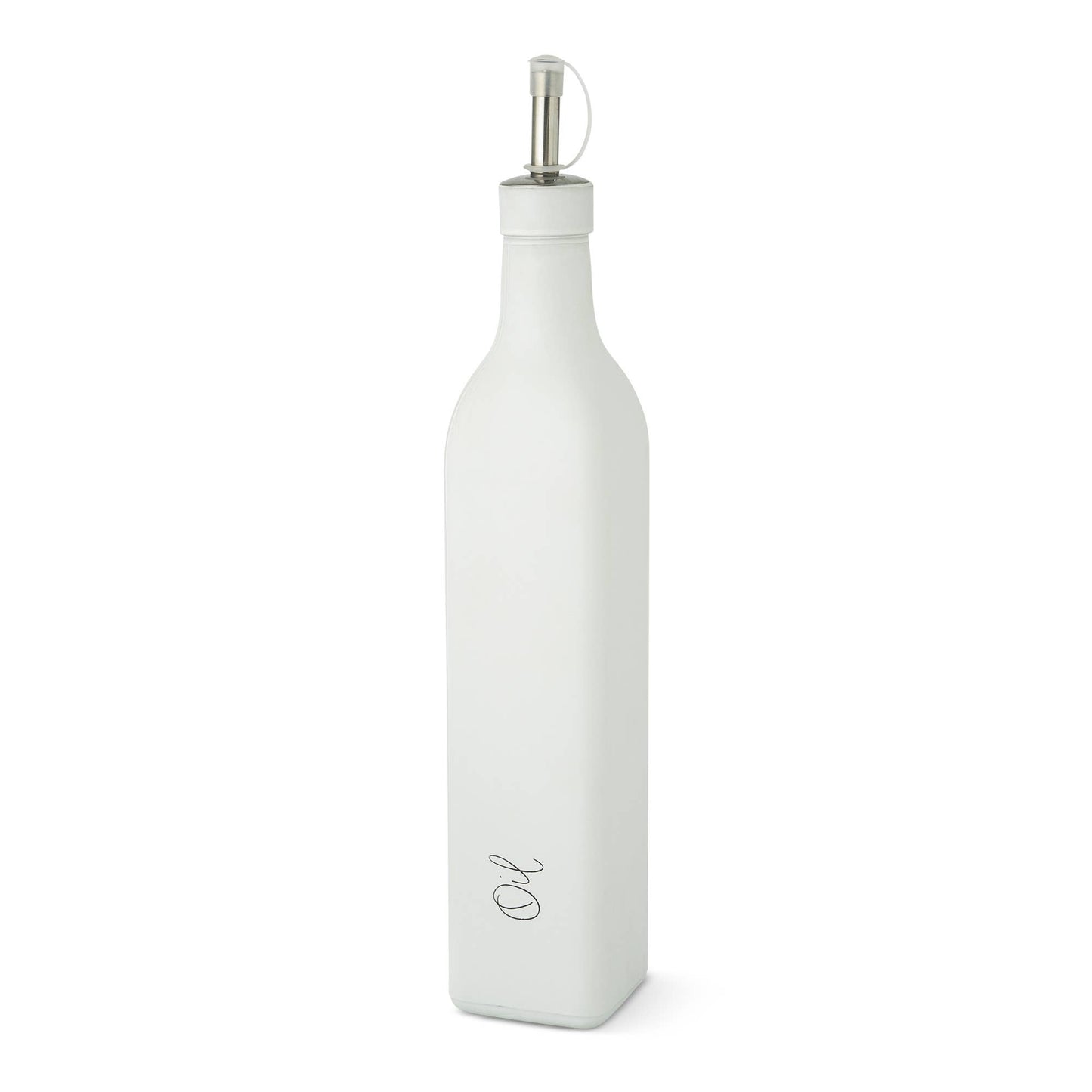 Glass Cruets - Matte White Oil or Vinegar Script