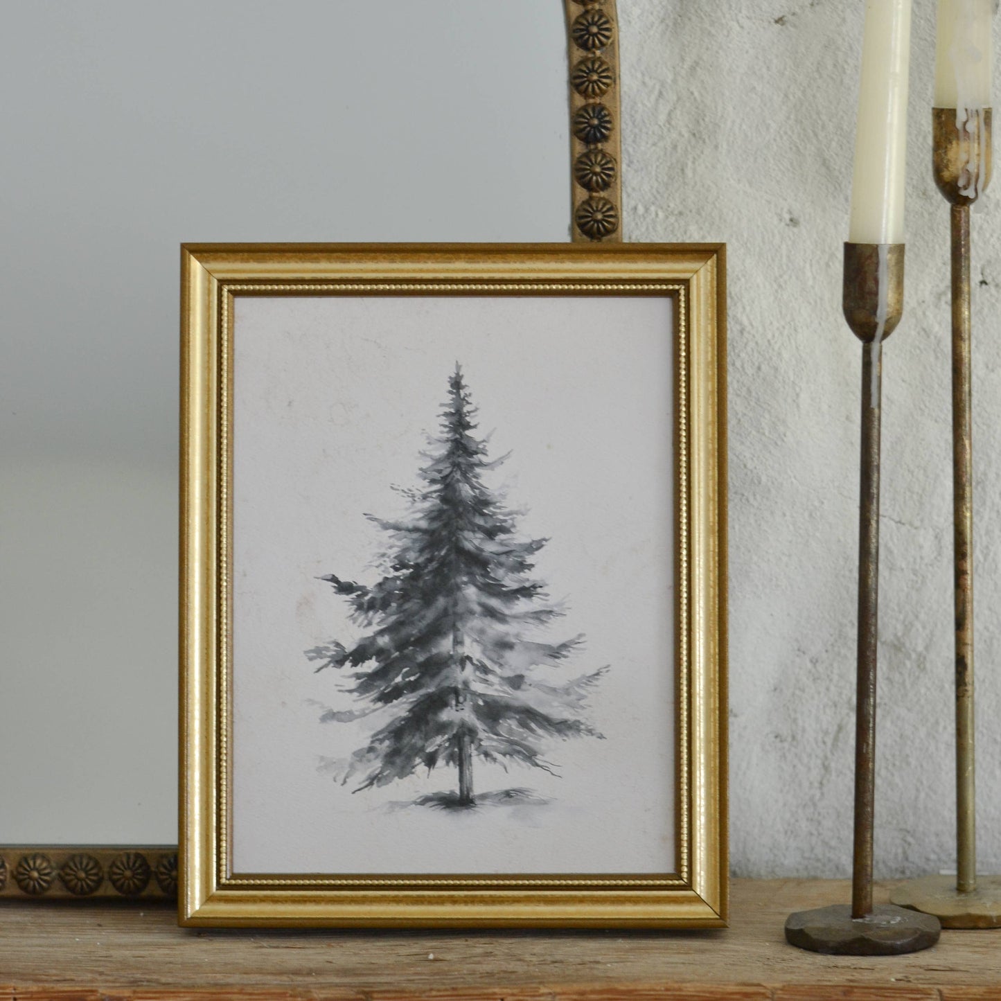 Pine Tree Artwork : Gold Frame / 5x7