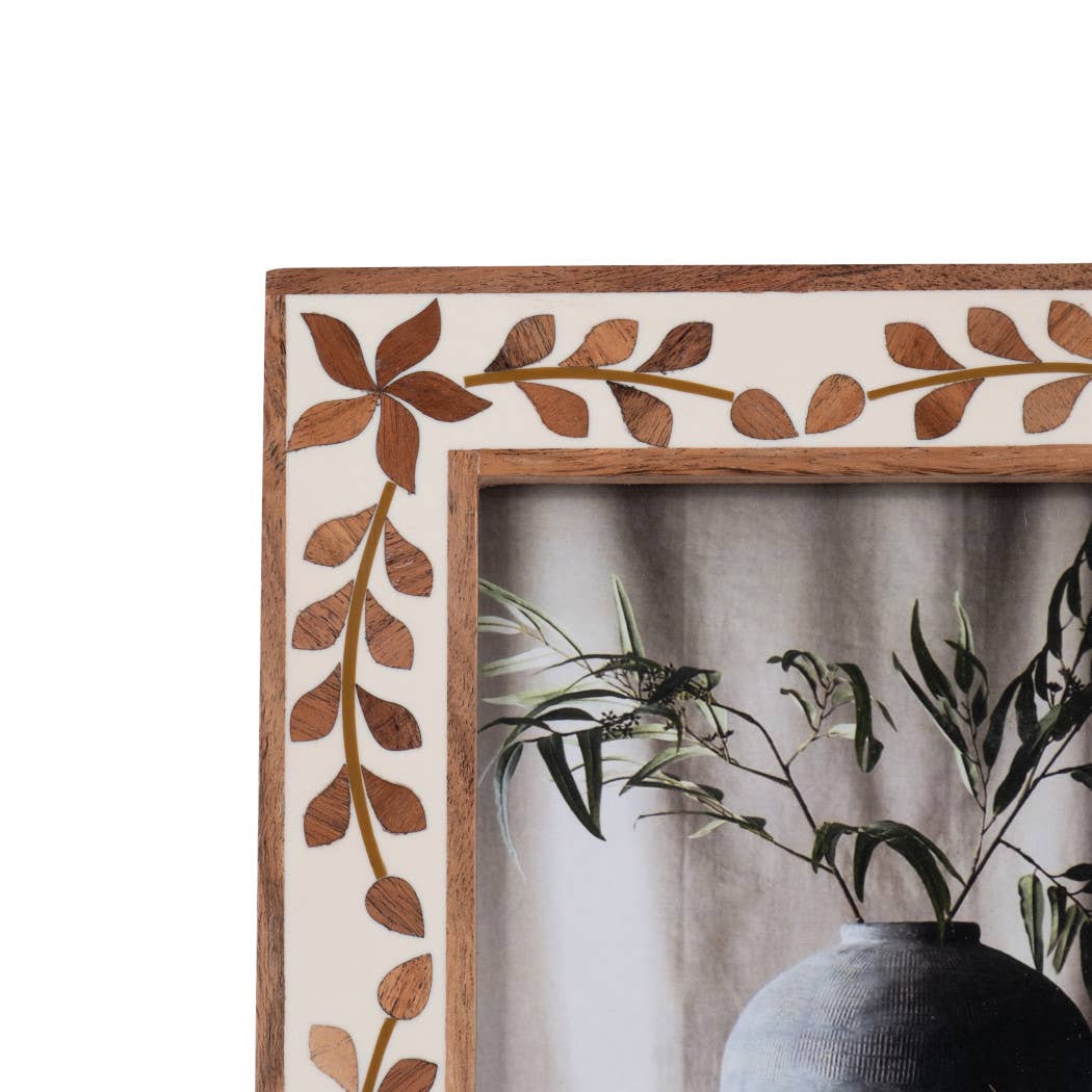 Wood Etched Leaf Inlay Vine Photo Frame - Brown, 5x7 in.