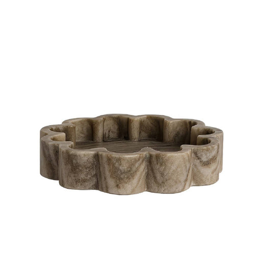 Organic Shaped Marble Ribbed Brown Tray: Brown / MARBLE
