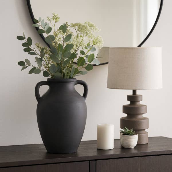 Ceramic Double Handles Decorative Vase - Black