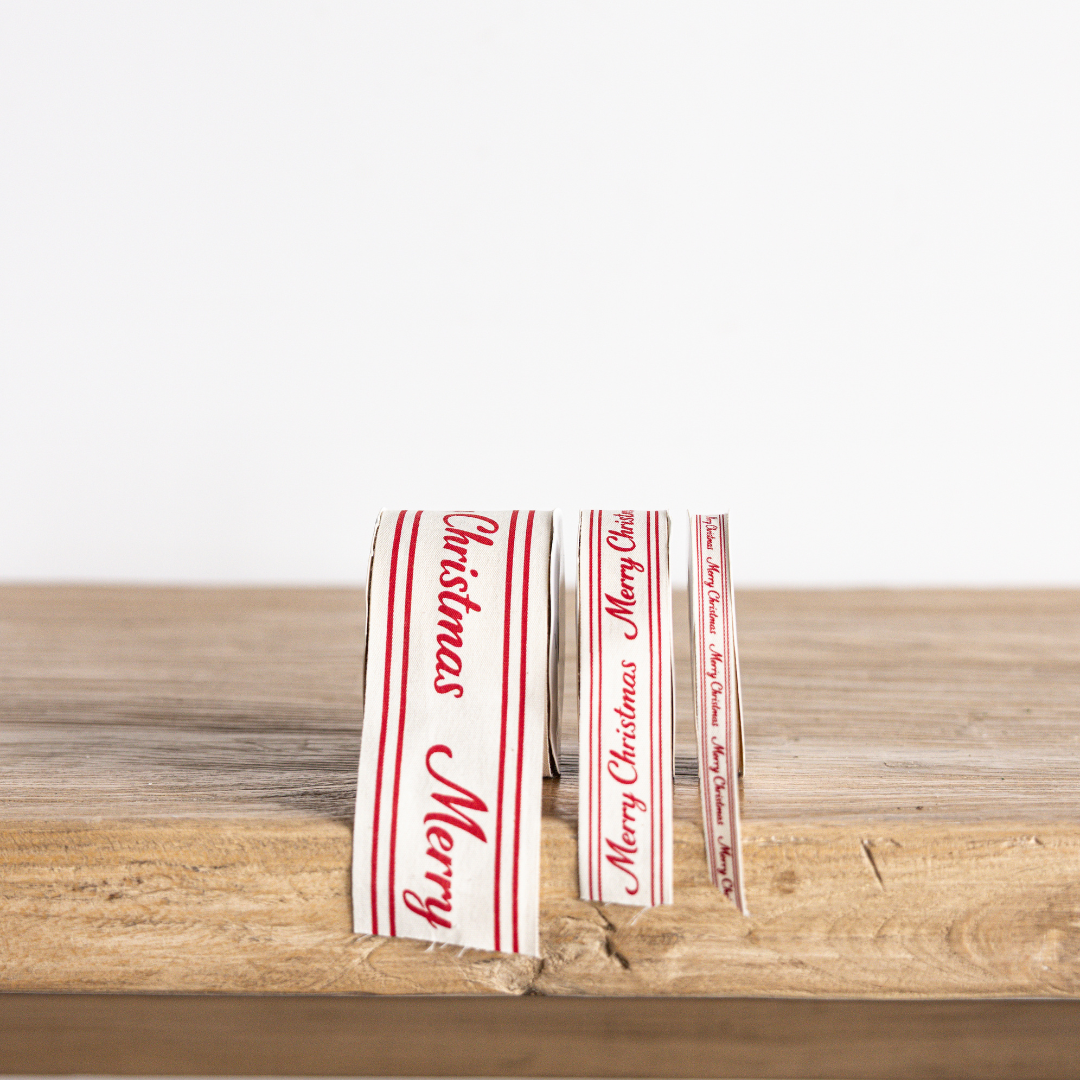 Red Cursive Writing Merry Christmas Ribbon: Small