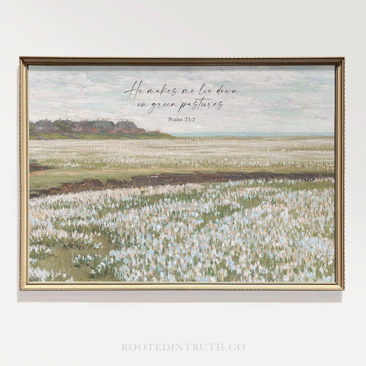 Pastures Vintage Wall Art Print Christian Gift Decor Psalm: 8x10