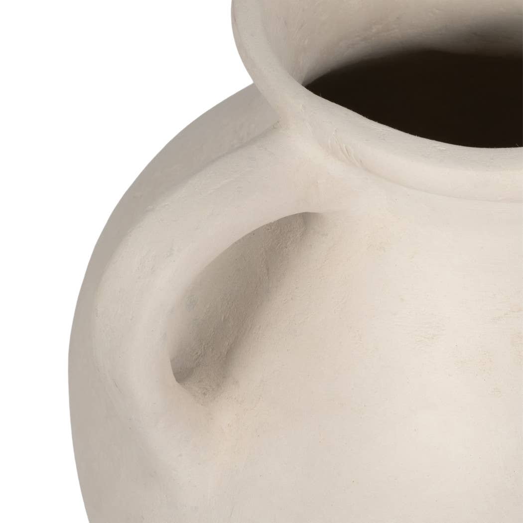 Ivory Paper Mache Amphora Round Vase with Handles
