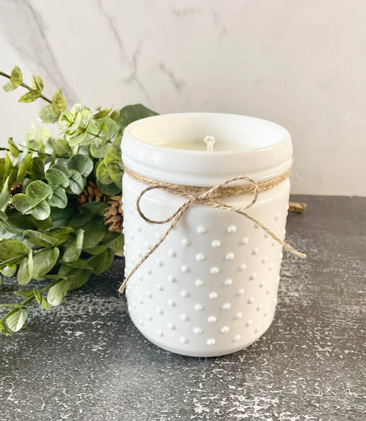 Hobnail Jar - White - 24 Ounces: Farmhouse Kitchen (Citrus-Cinnamon-Sugar-Vanilla)