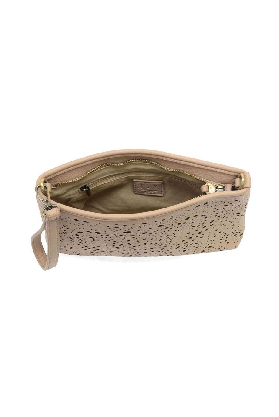 Taupe - Lazer Cut Eyelet Quinn Convertible Crossbody Clutch