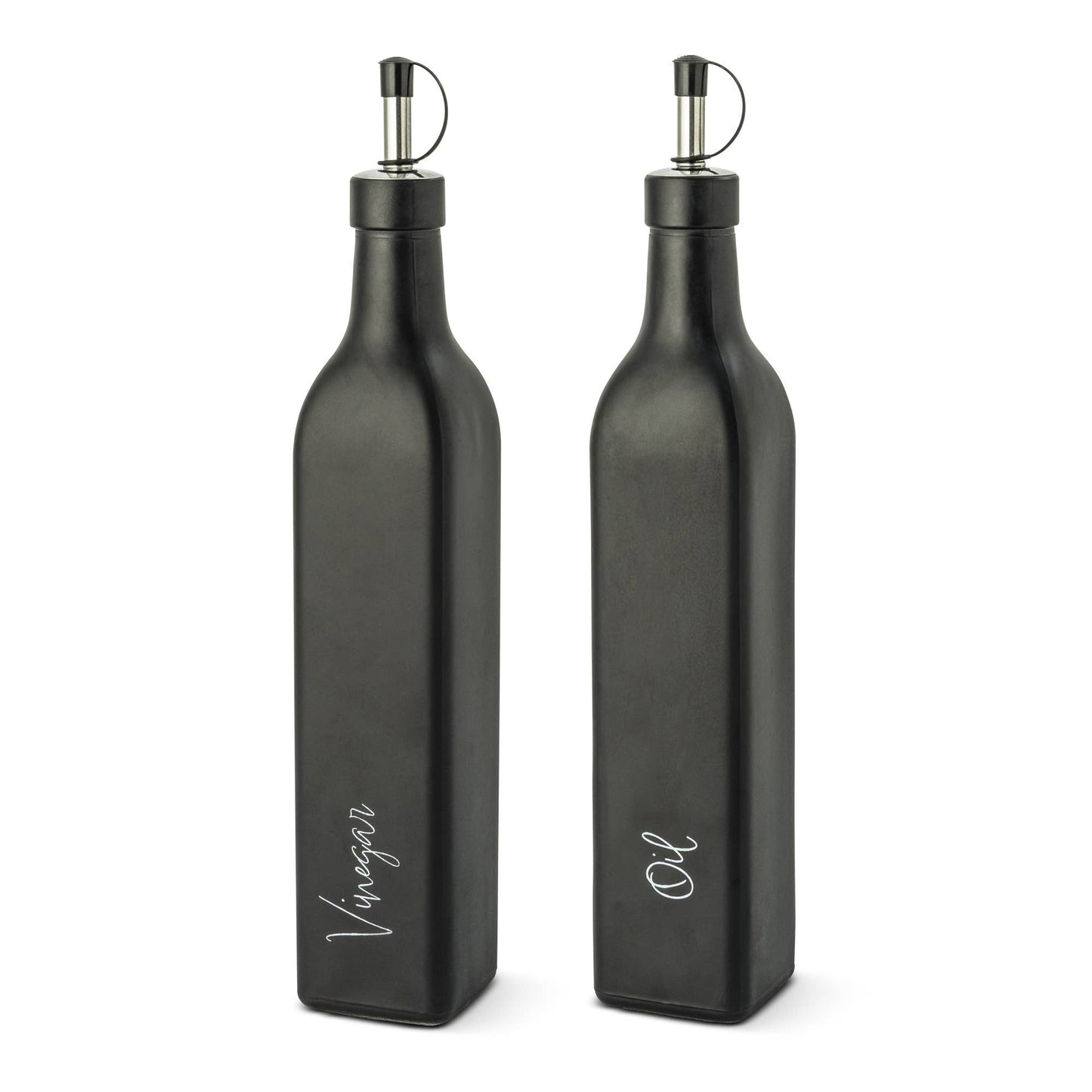 Glass Cruets - Matte Black Oil or Vinegar Script