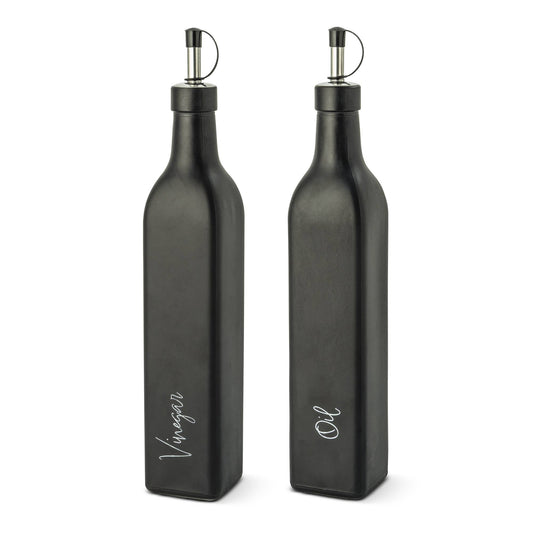 Glass Cruets - Matte Black Oil or Vinegar Script