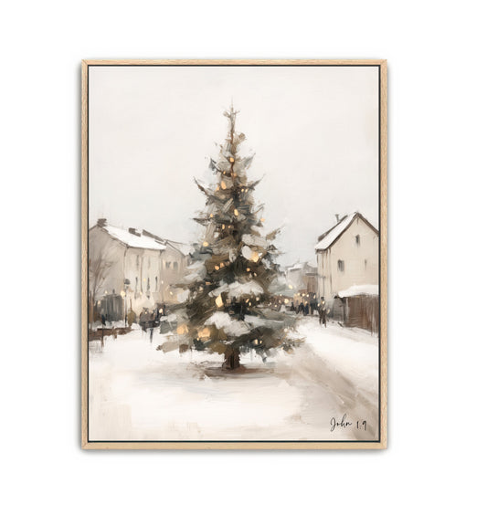 Village Tree Framed 26x38 Canvas